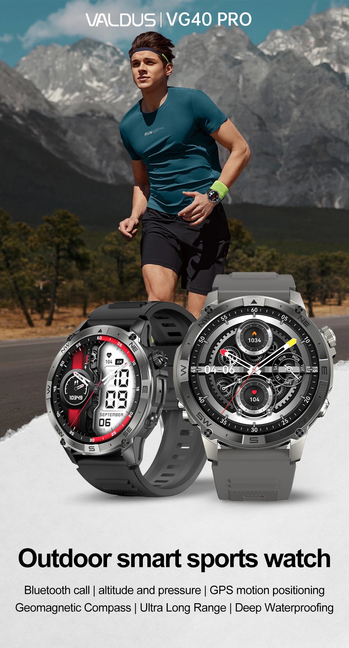 VALDUS VG40 PRO Smartwatch Man Woman AMOLED GPS  Bluetooth Call Heart Rate Voice Assistant Long battery life Sports Smart Watch.