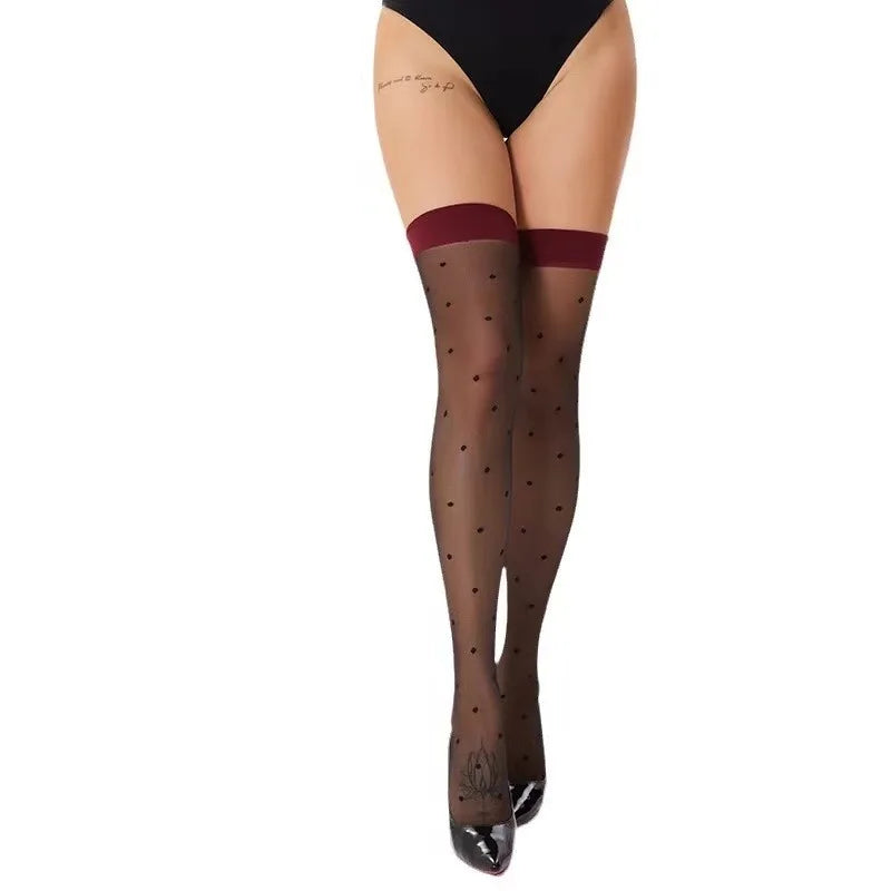 JK Long Socks Polka Dot Red Border Stockings for Women Costumes Summer Fashion Leg Sexy Transparent Black Silky Stocking medias.