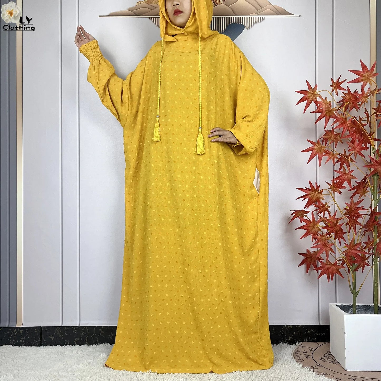 2024New Pure Cotton Ramadan Muslim Two-Hat Abaya Dubai Turkey Islam Prayer Clothes Loose Robe Islamic Women Traditional Clothing.