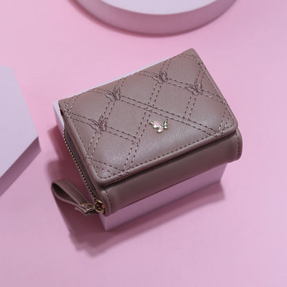 Ladies Large Capacity Butterfly Embroidery Clutch Wallet Tri-Fold Multi-Card Slot Zipper Coin Purse Fashionable Handbag.