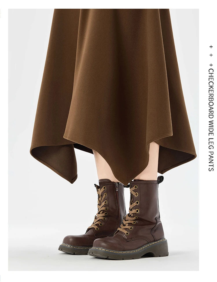 High Quality Irregular Woolen Skirt Women 2025 Autumn Winter New High Waist Slimming Midi Skirt Elegant A-line Faldas with Belt.