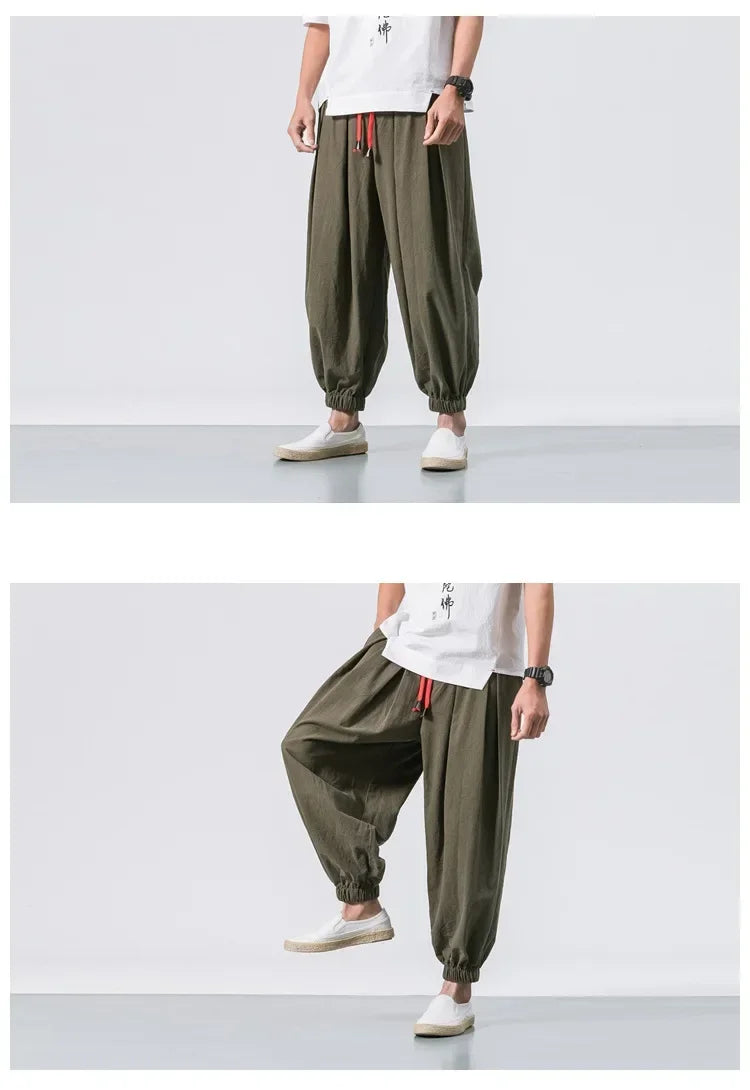 New Trendy Men Harem Pants Loose Oversized Style Cotton and Linen High Quality Jogger Sweatpants Casual Male Trousers.