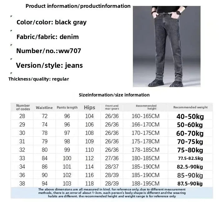 Fashionable Casual Men's Jeans Slim Straight Long Pants Versatile Spring Autumn Winter New Style High Waist Trousers.