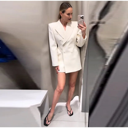 Elegante Zweireiher Blazer Mantel Frauen Schlank Revers Schulter Pads Langarm Jacke 2025, Herbst Büro Dame Pendeln Outer.