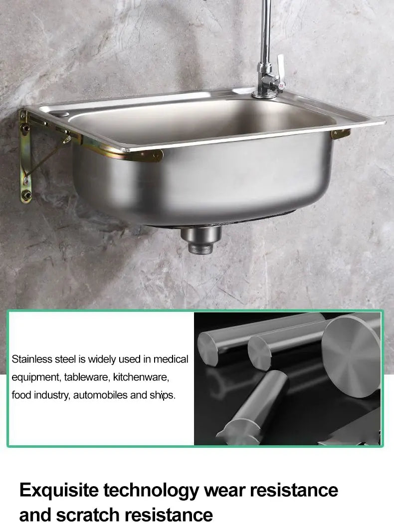 Verdickter Einzelschlitz aus Edelstahl 304 mit Halterung zum Aufhängen an der Wand, Waschbecken, Balkonbecken, Küchenwaschbecken, Waschbecken