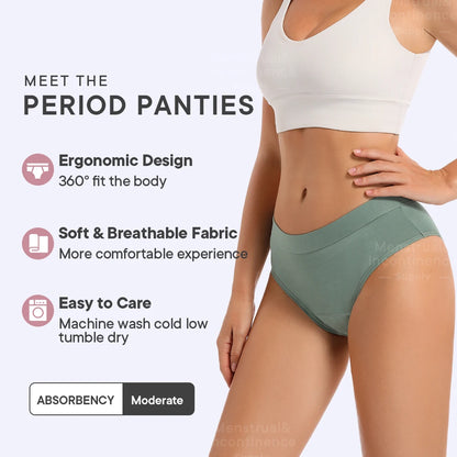 Menstrual Panties Bamboo Fiber Reusable Breathable 4-Layer Leakproof Protection Period Underwear Fast Absorbent.