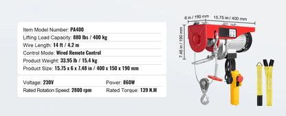 SucceBuy 880/1760/2640lbs Wired Electric Hoist with 40ft Lifting Height & Pure Copper Motor Electric Steel Wire Winch for Garage