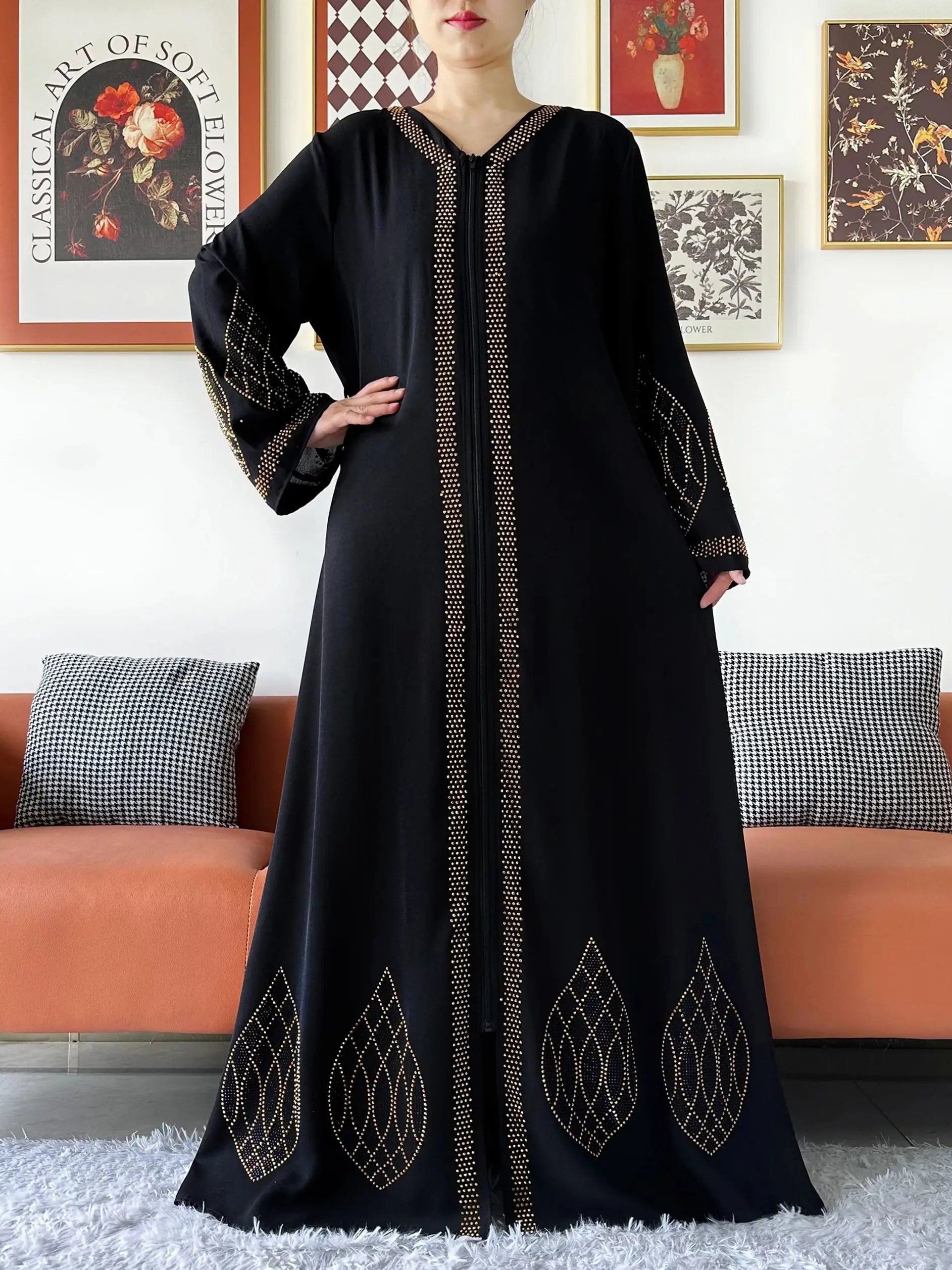 Elegant Women's Party Dress Chiffon Loose Open Zipper Abaya Muslim Islamic Clothing Cardigan Style for Special Occasions.