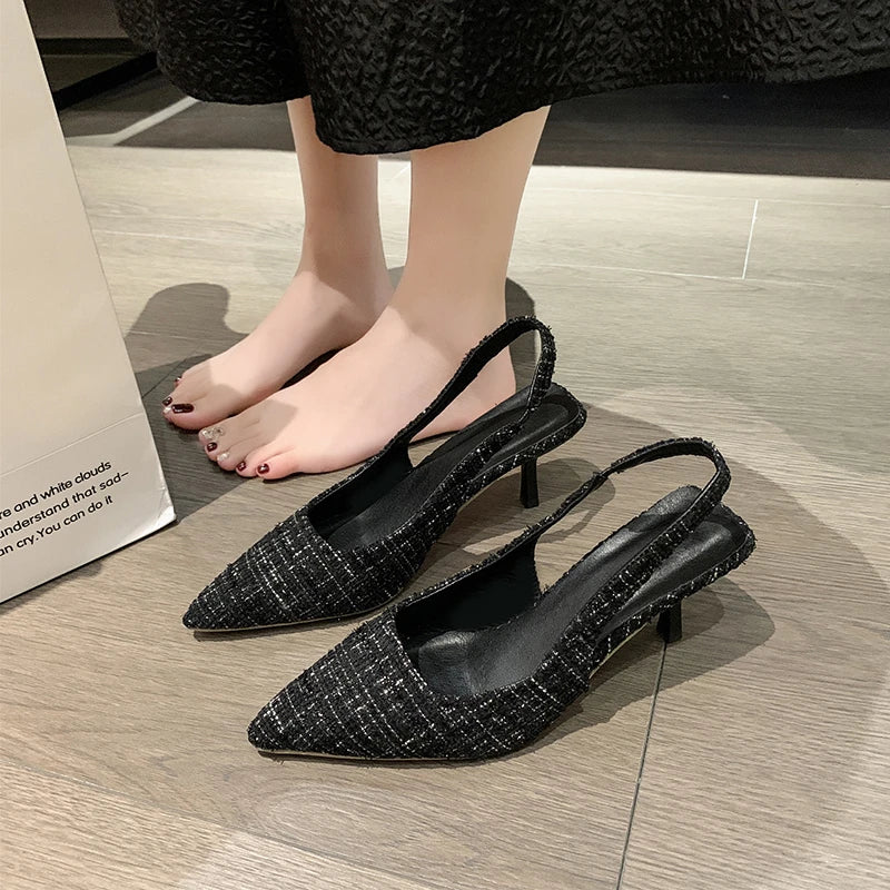 Brand Designer Slingbacks High Heels Pumps Women Pointed Blue Pointed Toe Party Shoes Summer Thin Heeled Sandals High Heel Shoes.