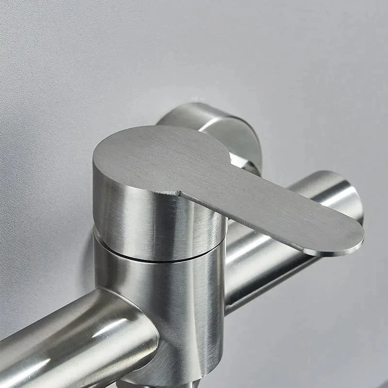 Kitchen Faucets Stainless Steel Wall Mounted Dual Hole Bathroom 360 Rotate Basin Faucet Cold Hot Water Mixer Taps With spray gun