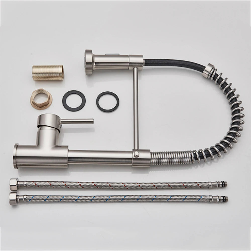 Brushed Gold Kitchen Sink Faucet Spring Pull-down Hot Cold Mixer Faucet Deck Installation Faucet