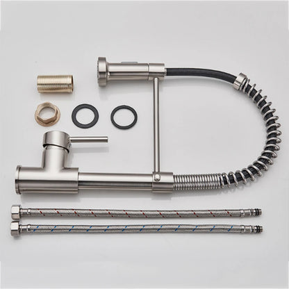 Brushed Gold Kitchen Sink Faucet Spring Pull-down Hot Cold Mixer Faucet Deck Installation Faucet