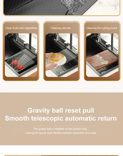 Large Single Slot Embossed Stainless Steel Waterfall Kitchen Sink  Household Wash basin Dishwashing  Sink For Kitchen