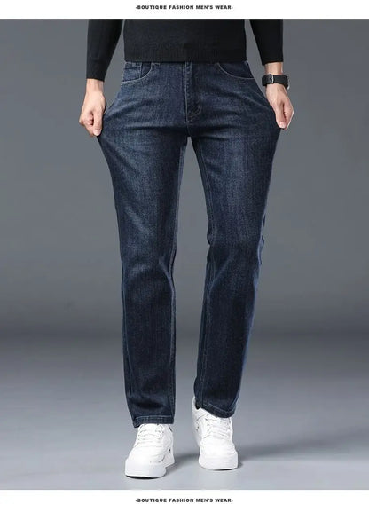 2025 New Stretch Jeans Men's Regular Classic Business Slim Trousers Black Blue Straight Male Y2K Brand Clothing Pants Size 29-40.