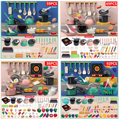 Kids Kitchen Toys Set 92/86/69/59PCS Play Kitchen Accessories Kit with Play Pots Pretend Food Cooking Toy Toddler Girls Boy Gift.