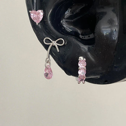 Cute Pink Zircon Cat Stainless Steel Ear Bone Nail Water Droplet Pendant Small Earrings for Women Cochlear Puncture Accessory.