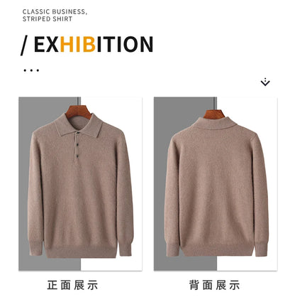 Men's 100% Mink Cashmere Large Size Sweaters Autumn Winter Solid POLO-neck Casual Knit Pullovers Men Long Sleeve Warm Jumper to.
