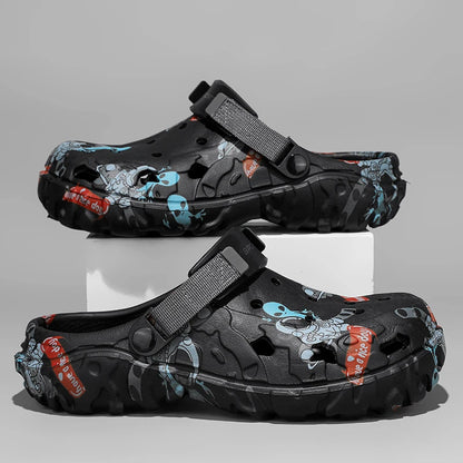 Plus Size 47 Men's Clogs 2025 Summer Sandals Beach Slippers Flat Sandals Men Leisure Slides Creative Printing Man Casual Shoes