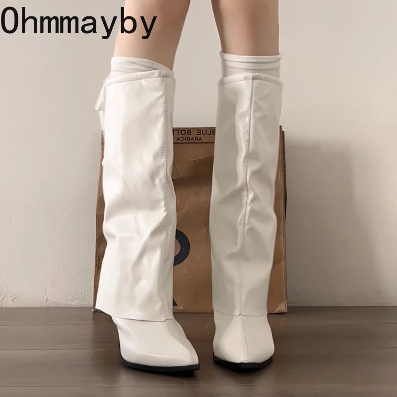 Winter Street Style Pointed Toe Women Knee-High Boots Thin Heels Shoes Female Sexy Splicing Party Long Booties Zapatos De Muje.