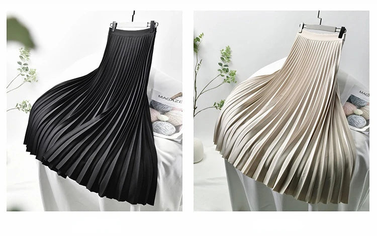 Looks Thin Pleated Skirt 2025 New High Waist A-line Skirt Mid-length Big Size Plaid Skirt Long Pleated Skirt Length 75-90cm.