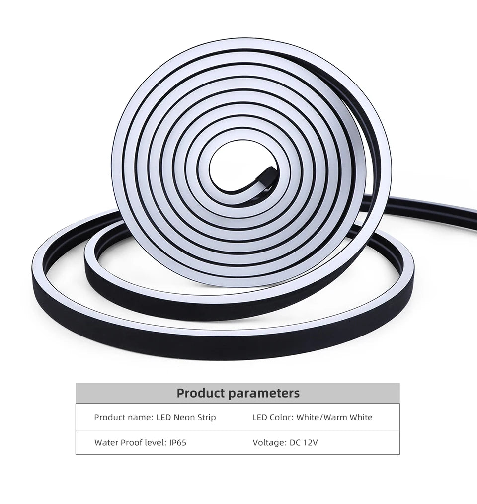 Waterproof COB LED Strip Lights 24V Flexible Neon Light Black Silicone Tube Linear Dimmable Lighting with Touch Sensor Switch.