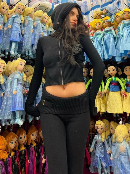 Apprabant Rib Knitted Two Piece Set Women Tracksuit Long Sleeve Zipper Hoodies Skinny Pants Sets Casual Solid Sweatshirt Suits.