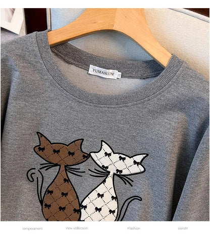 175 kg Plus Size Damen Büste 170 Herbst Cartoon Langarm Sweatshirt Schwarz Grau 5XL 6XL 7XL 8XL 9XL.