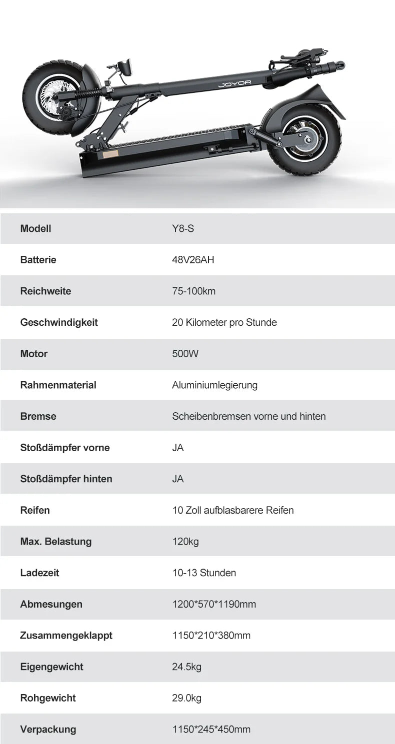 JOYOR Y8-S(ABE) Electric Scooter 10 Inch Tire Wheel 48V 26Ah 500W City Electric Scooter For Adult Foldable Electric Scooter.