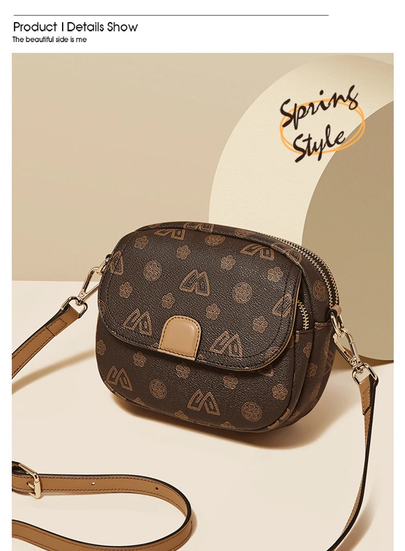 FOXER Women Small Shoulder Bag Fashion Monogram PVC Lady Crossbody Handbag with Adjustable Strap.