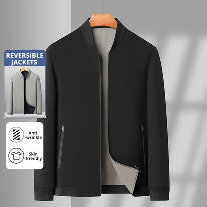 Premium Wrinkle Free Reversible Breathable Baseball Collar Men Blazer Jacket Business Casual Windbreaker Lightweight Coats
