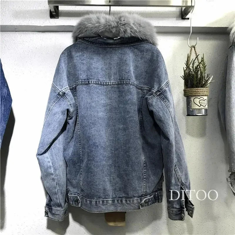Frauen Denim Kosten Einreiher Taste Jacken Fleece Patchwork Strickjacke Taschen Oberbekleidung Casual Warm Solide Lose Fit.