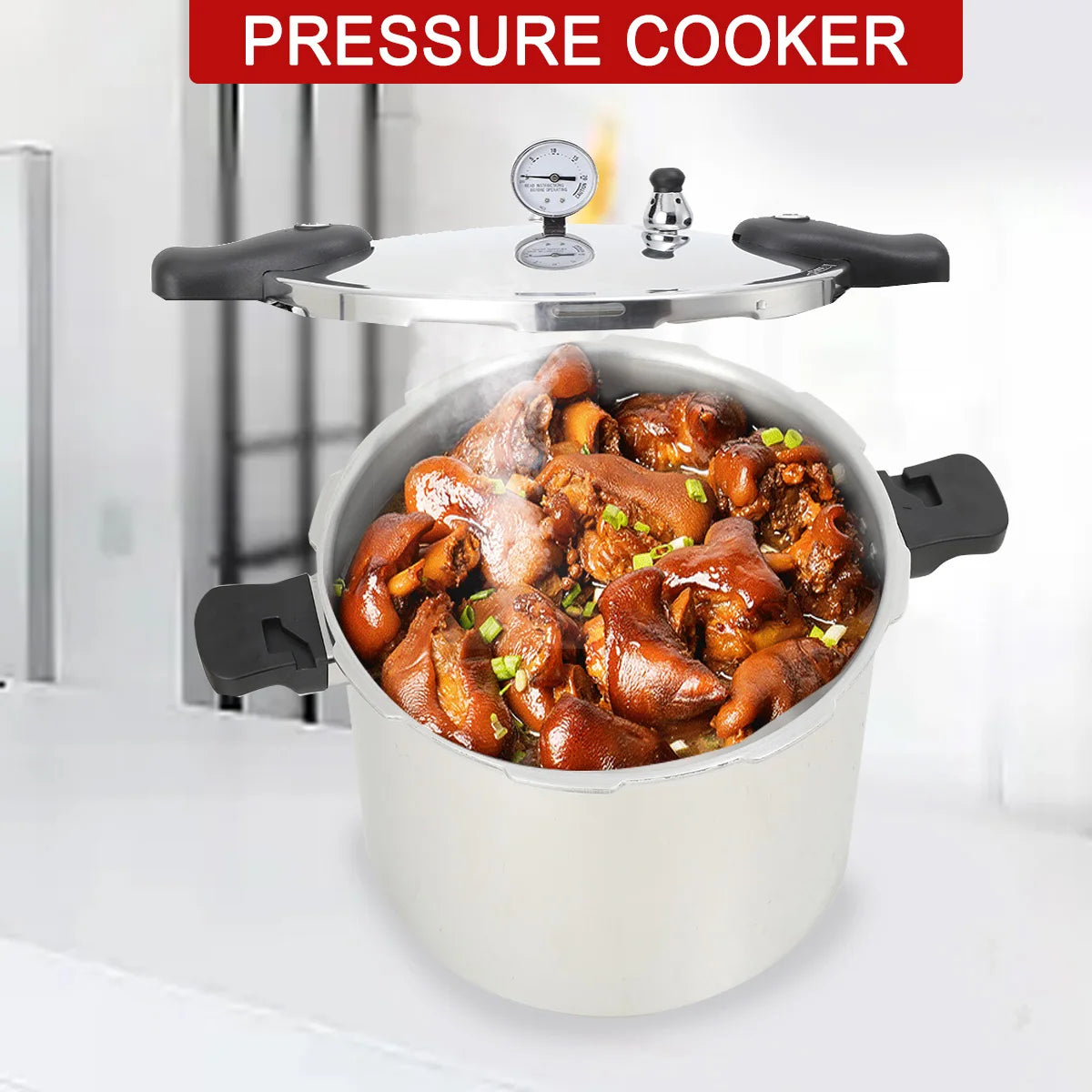 22L Aluminium Alloy Pressure Canner 90Kpa Thickened Explosion-proof Pressure Cooker Pot with Pressure Gauge and Safety Valve.