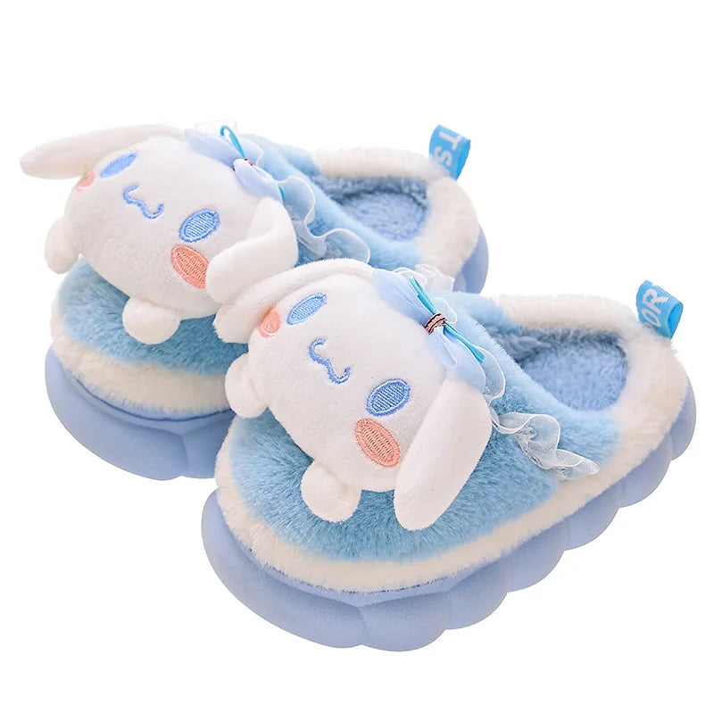 Sweet Family Winter Warm Slippers Cute Kawaii Sandals Kuromi My Melody Hello Kitty Soft Sole Shoes.