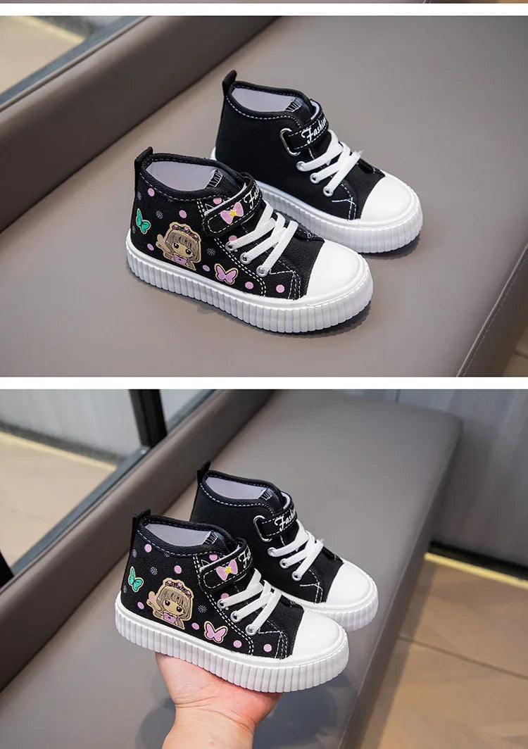Children High top Canvas Sports Shoes Girls Lightweight Running Board Shoes New Kids Soft Bottom Non Slip Breathable Sneakers.