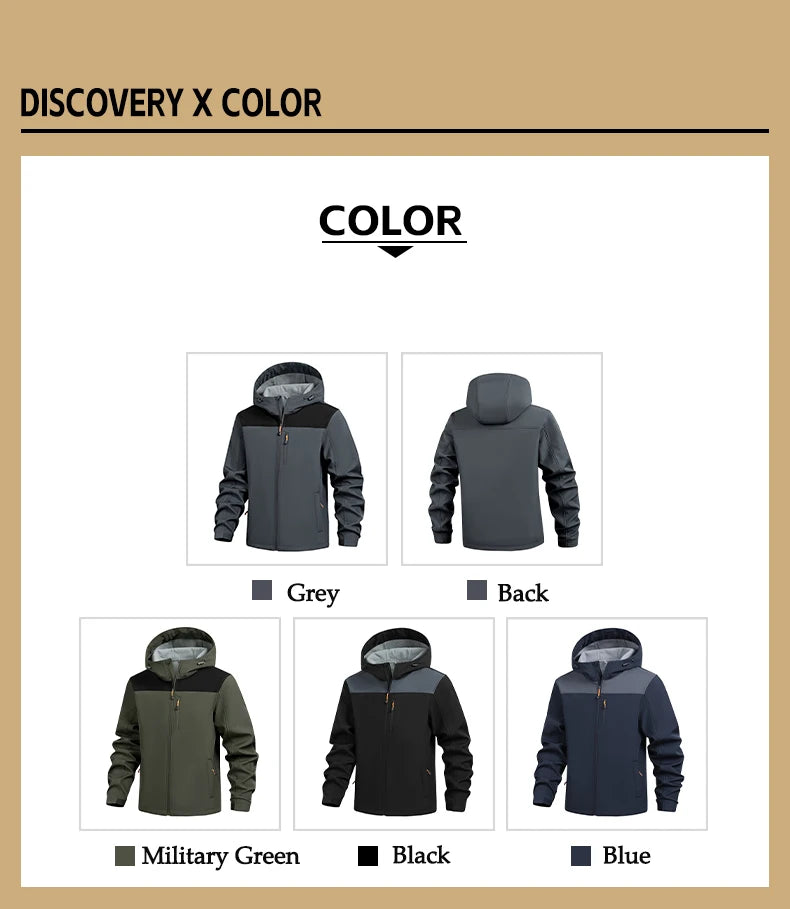 Jacket Coat Winter Soft Case Male Outdoor Sports Hooded Coat Multi-pocket Inside Fleece Casual Waterproof Windproof Sport Jacket.