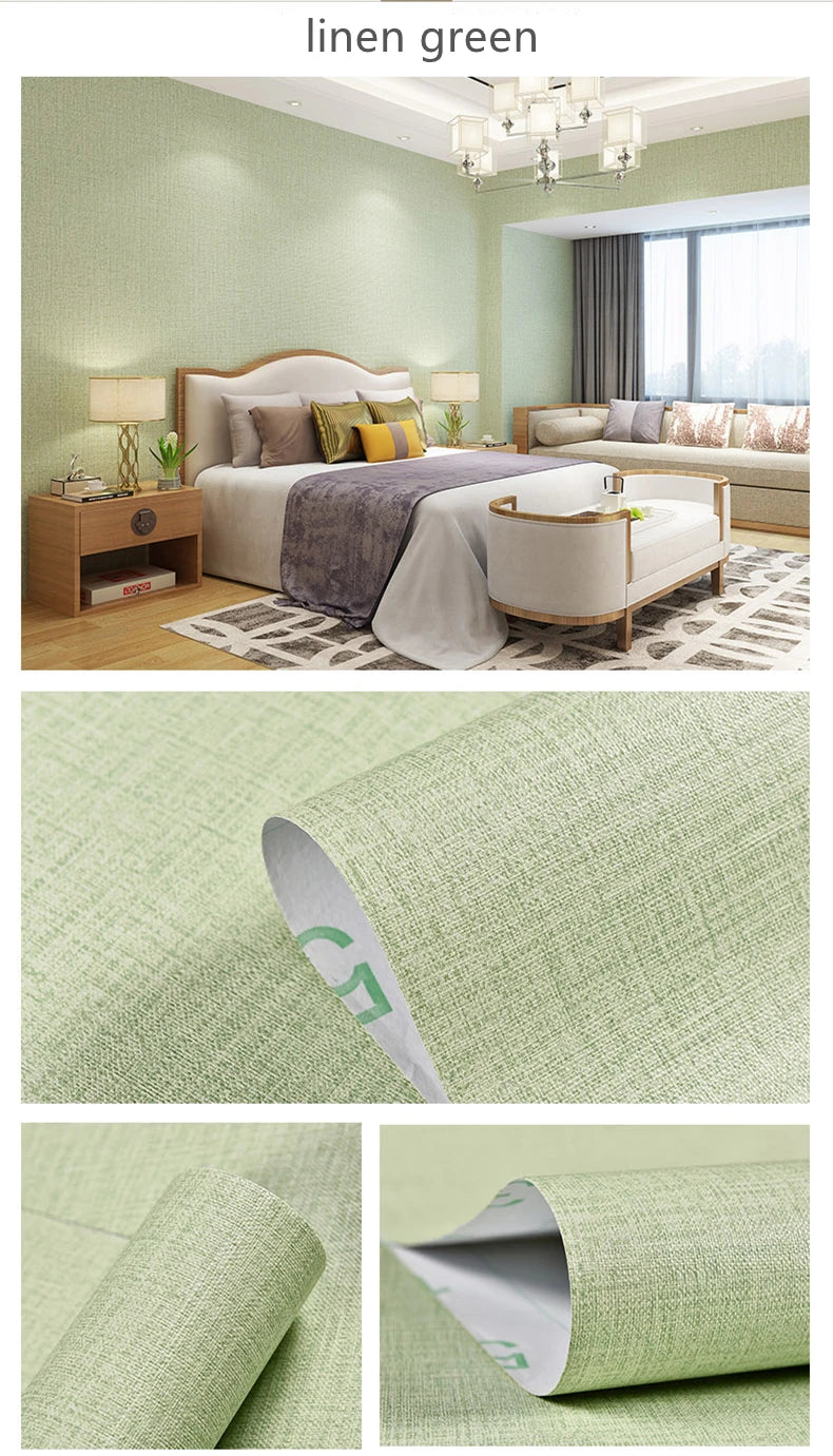 Selbstklebende Tapete, wasserdicht, einfarbig, Leinenmuster, Wohnzimmer, Schlafzimmer, Zimmer, Schrank, Dekoration, Aufkleber