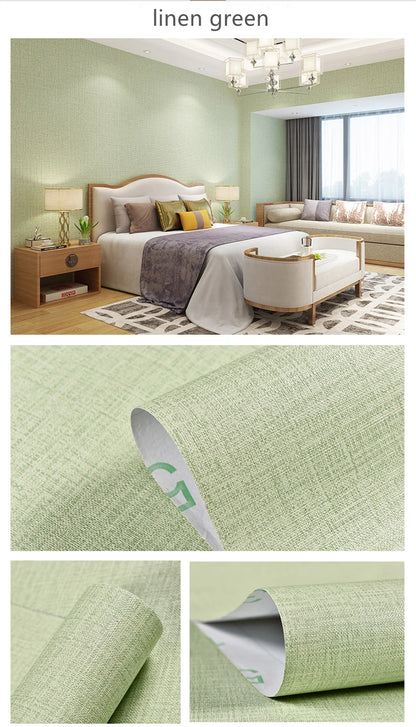Selbstklebende Tapete, wasserdicht, einfarbig, Leinenmuster, Wohnzimmer, Schlafzimmer, Zimmer, Schrank, Dekoration, Aufkleber