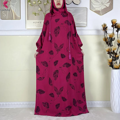 New Ramadan Muslim Cotton Two Hats Abaya Femme Prayer Garment Clothing Dubai Islamic Maxi Arab Robe Muslimic Kaftan Women Dress