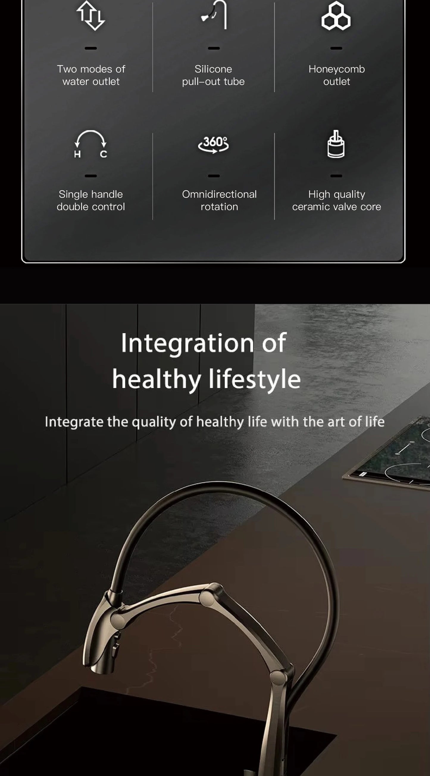 AITANA Gun Grey Luxury Brass LED Display Kitchen Faucet，Touchless Sensor，Pull-Out 3-Function Spray Water-Saving SinK Mixer