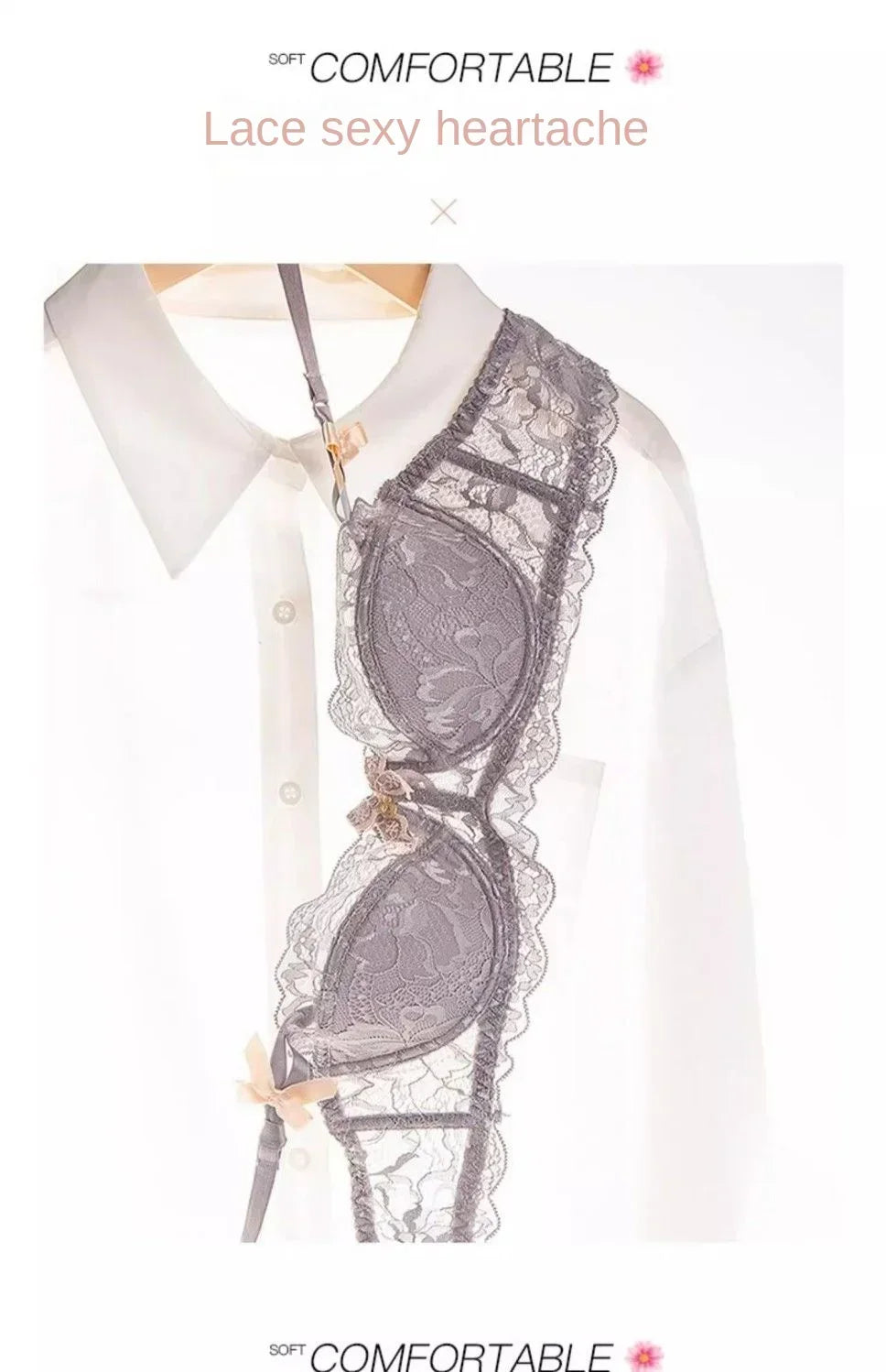 MOYISU Rabbit Ear AB Cup Pure Desire Girl Bra Set | Pull-up Bra with Bow | Breathable French lace Bra | Anti-slip Cup Date Night.