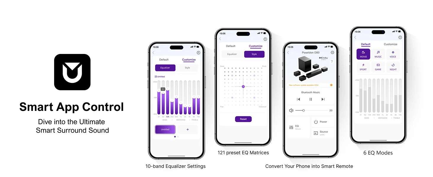 ULTIMEA 7.1Ch Soundbar with Dolby Atmos, APP Control, Surround Sound System for TV, 4 Wired Surround Speakers, Sound Bar for TV.