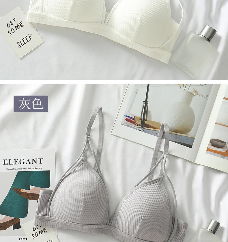 Sexy Women Bra Wire Free Brassiere Push Up Lingerie French Triangle Cup Bra Underwear Thread Top Female Intimates Bralette