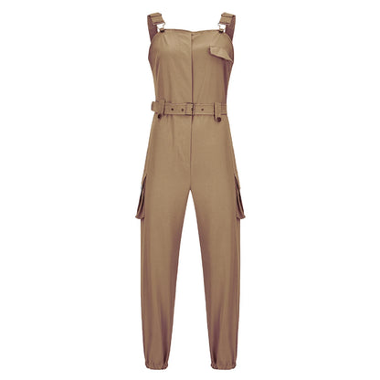 Fashion Womens Jumpsuit Casual Rompers with waist Belt Back Zipper Pockets Camisole Overalls for Daily Wear Office Work Vacation.