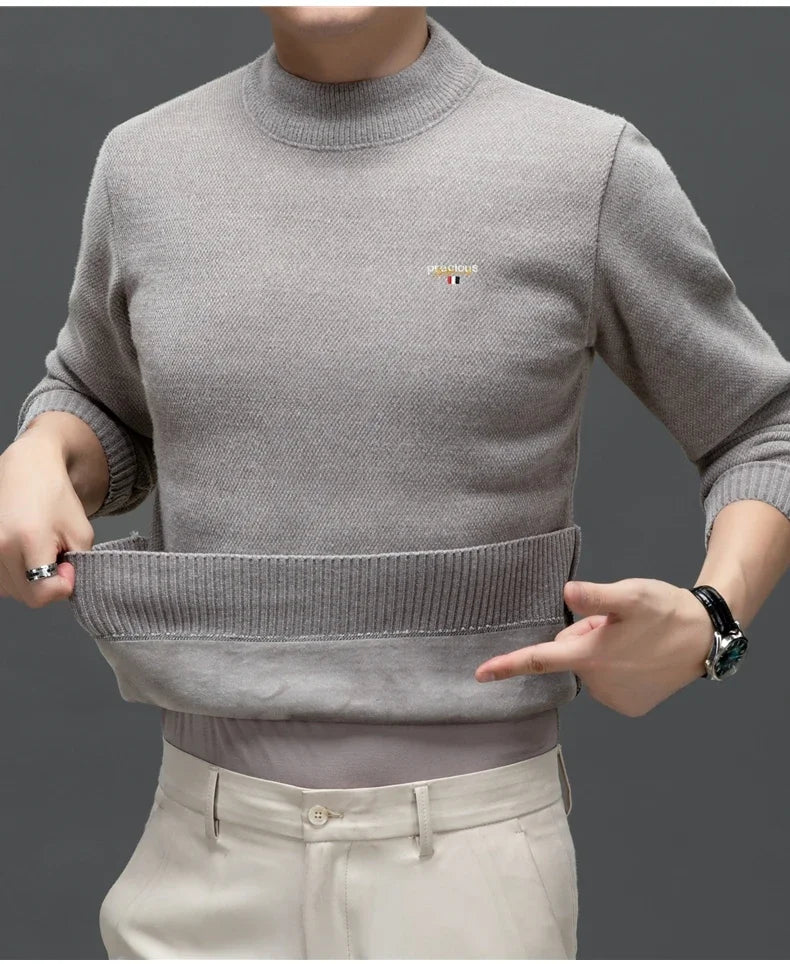 Luxury high-end round neck sweater men's winter trend brand embroidered Korean version casual plush warm thick knitted pullover