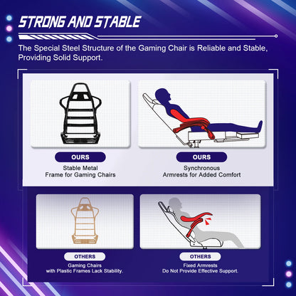 AUTHMIC Ergonomischer Gaming-Stuhl mit 170er °   Liegende Rückenlehne, faltbare Fußstütze, weiche Armlehnen, 150 kg, atmungsaktives Material