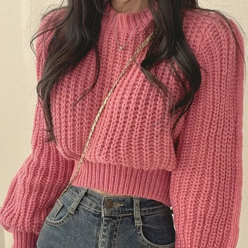 Lose Vintage Harajuku Laterne Langarm Frauen Pullover Koreanische Herbst Winter Strickwaren Weiche Warme Tops Chic Solide Femme Pullover.