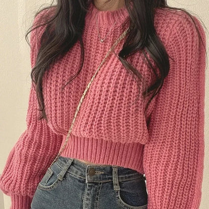 Lose Vintage Harajuku Laterne Langarm Frauen Pullover Koreanische Herbst Winter Strickwaren Weiche Warme Tops Chic Solide Femme Pullover.