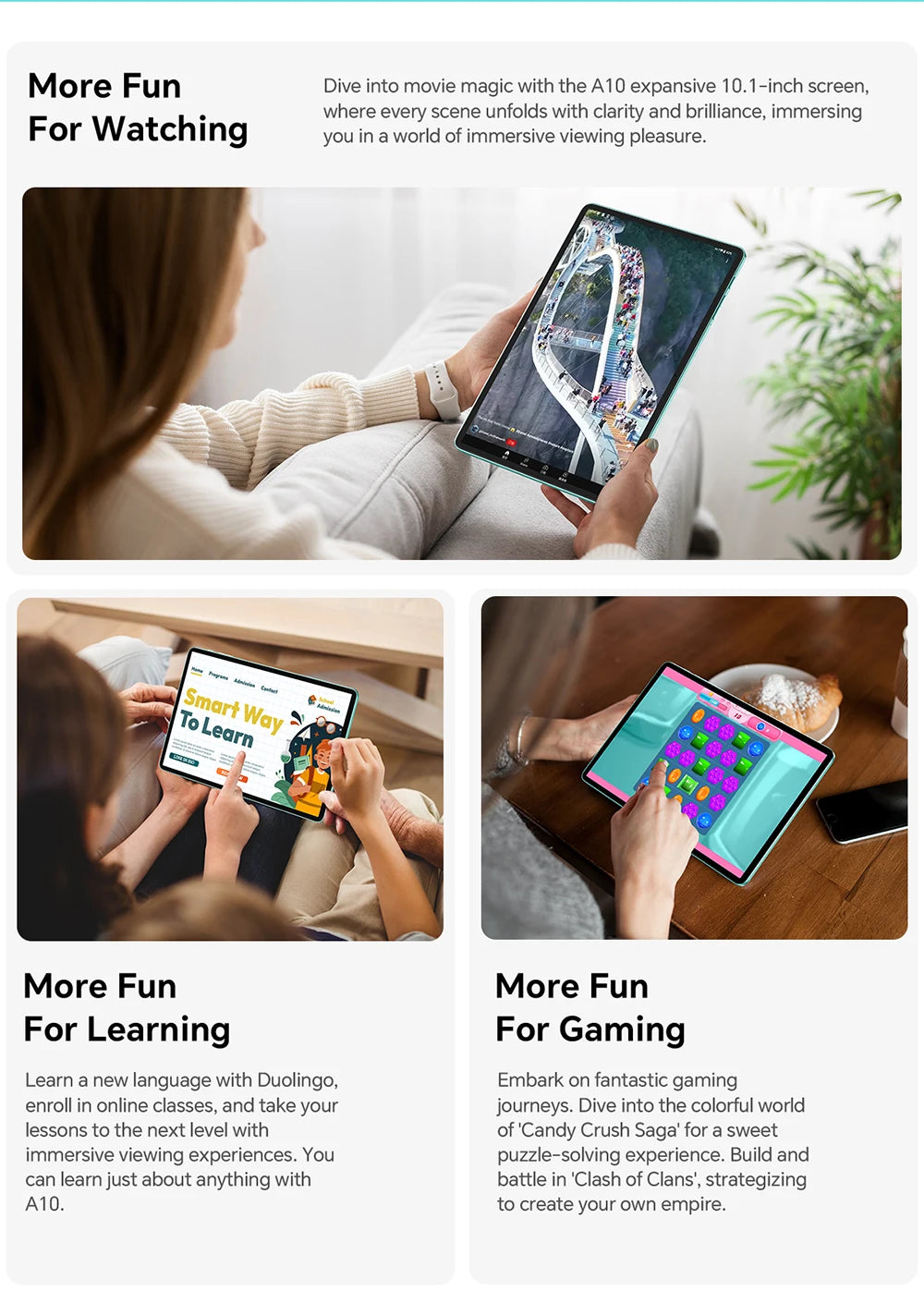 Odea A10 Tablet 10.1" IPS Android 14 T606 Octa-core Max 12GB(4GB+8GB) RAM 128GB ROM Type-C Widevine L1 Earphone Jack Face Unlock.