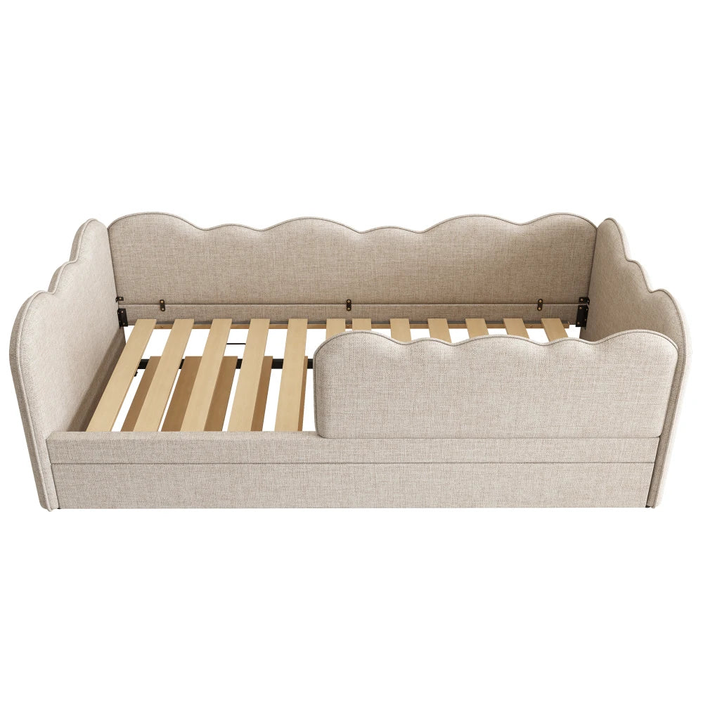 Gepolstertes Tagesbett 90x190cm, Tagesbett Schlafsofa mit ausziehbarem Bett 90x190cm, Kinderbett mit Gitter ohne Matratze