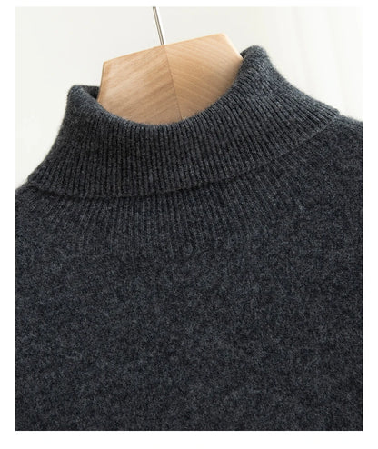 Men 100% Merino Wool Sweater Turtleneck Knitted Pullover Cashmere Warm Solid Color Clothes Business Bottoming Tops Autumn Winter